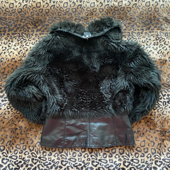 Aldo Fur Black Leather Jacket - Picture 3 of 4